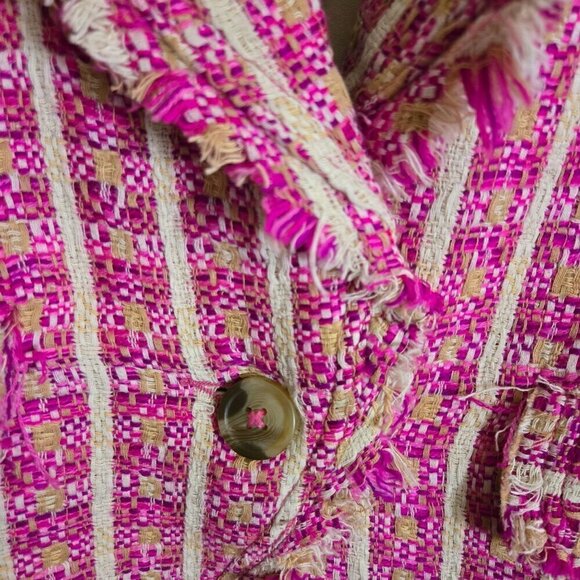 Free People Cassius Cropped Blazer Pink Tweed Raw Hems Oversized Relaxed Size S - Picture 6 of 10